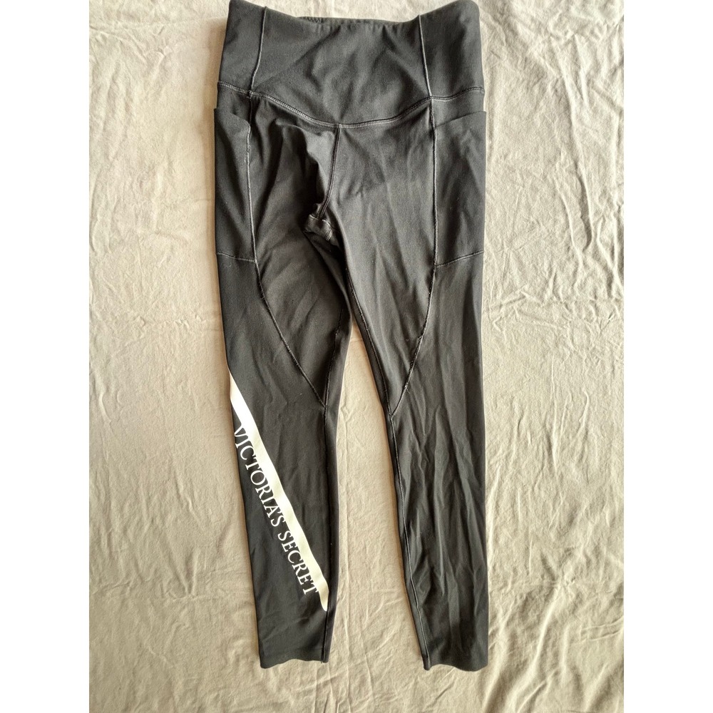 Victorias Secret On Point Sweat Leggings Black Logo Pocket High Rise Small 24in